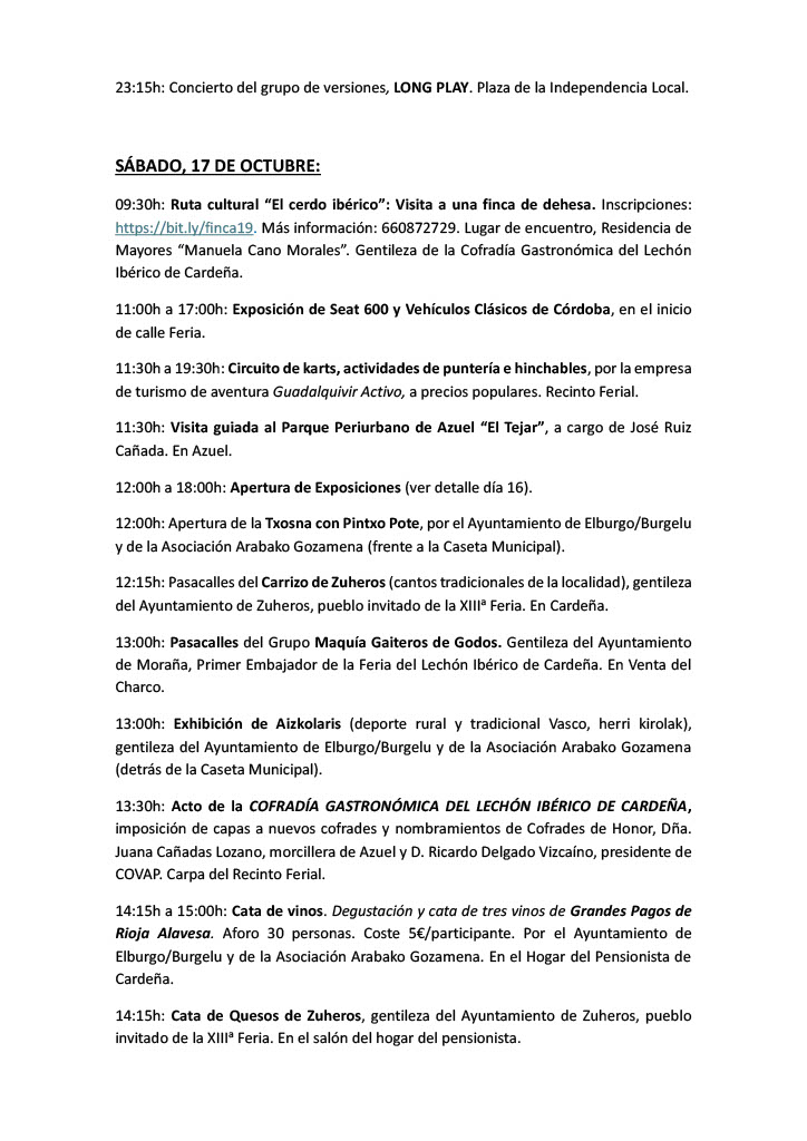 La Feria del Lechón de Cardeña se celebrará del 16 al 18 de octubre