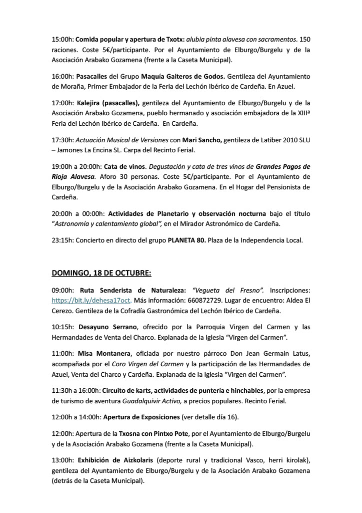 La Feria del Lechón de Cardeña se celebrará del 16 al 18 de octubre